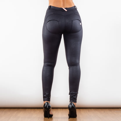 Crackle Black Coated Middle Waist Leggings