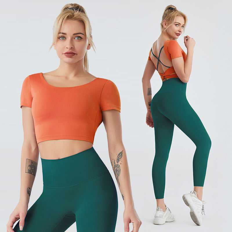 Dual Color Open Back Yoga Leggings Set