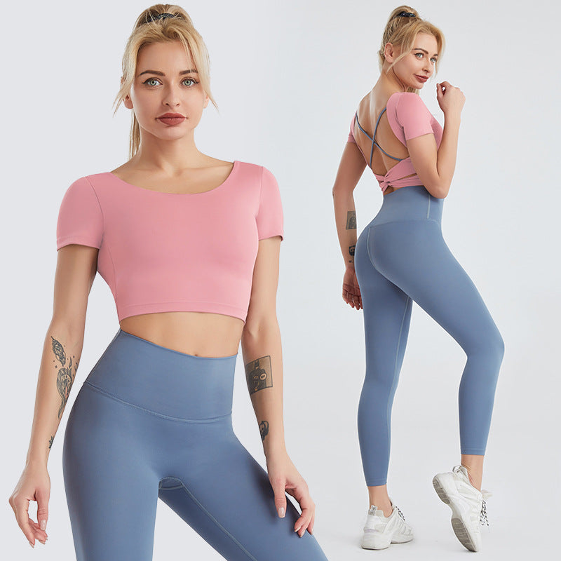 Dual Color Open Back Yoga Leggings Set