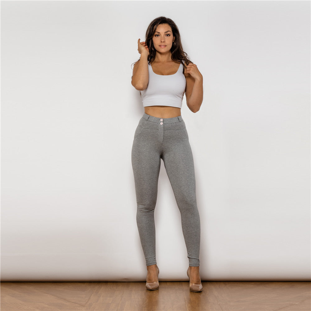 Gray Cotton High Waist Lifting Leggings