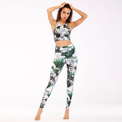 Dark Floral Print Yoga Set