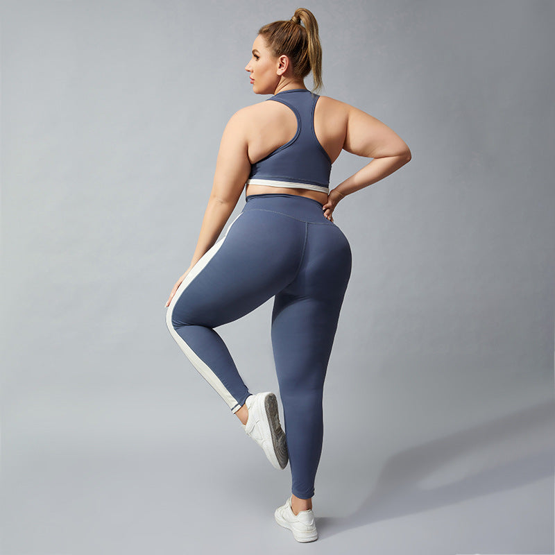Plus Size Contrast Color Legging Set