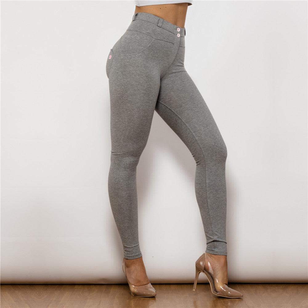 Gray Cotton High Waist Lifting Leggings