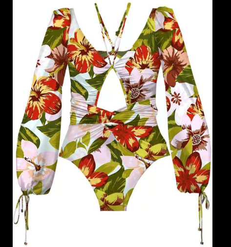 Vintage One Piece Long Sleeve Swimsuit