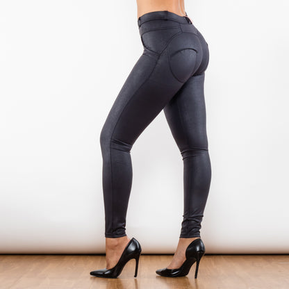 Crackle Black Coated Middle Waist Leggings