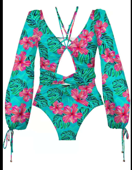 Vintage One Piece Long Sleeve Swimsuit