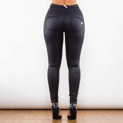 Crackle Black Coated Middle Waist Leggings