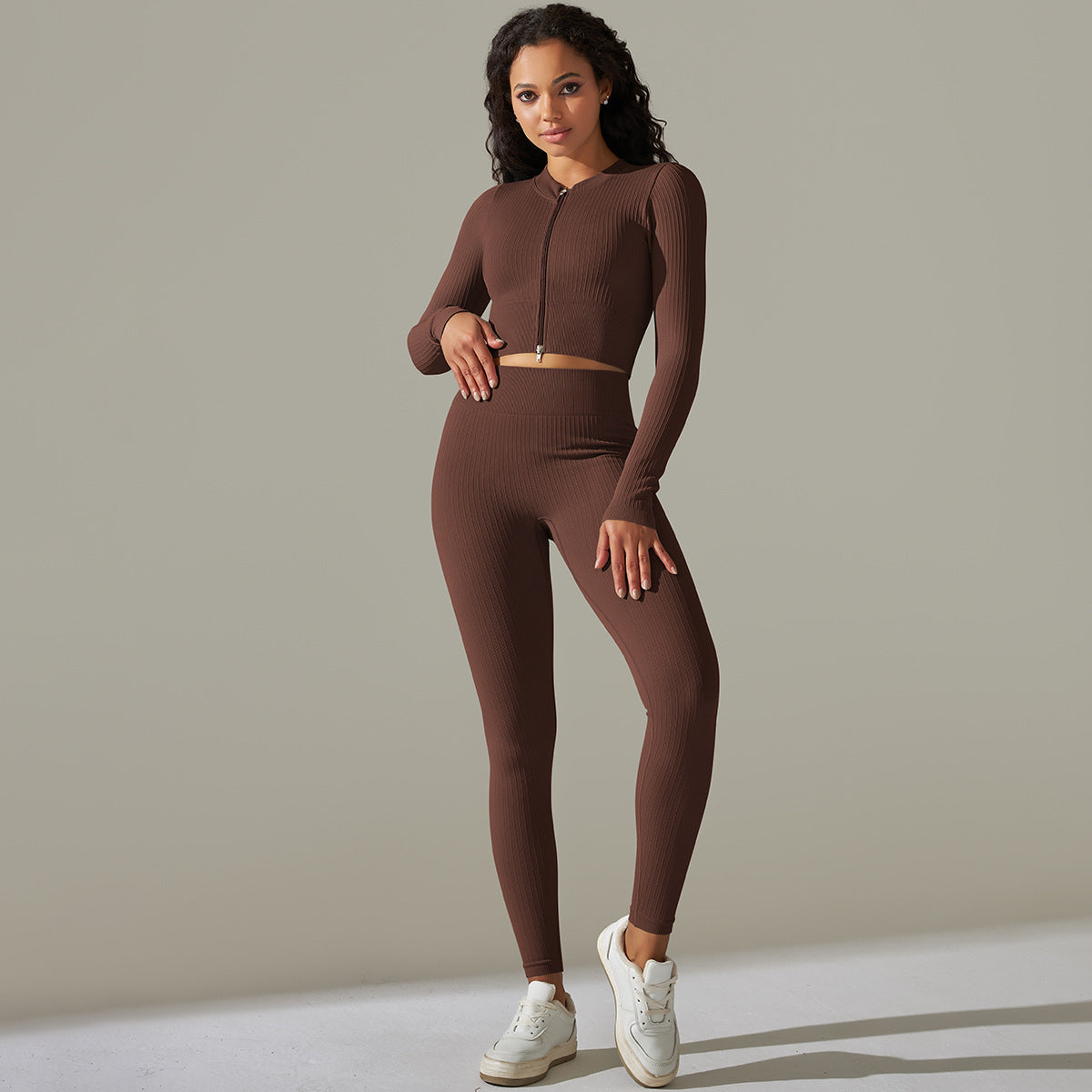 Seamless Zipper Long Sleeve Yoga Set
