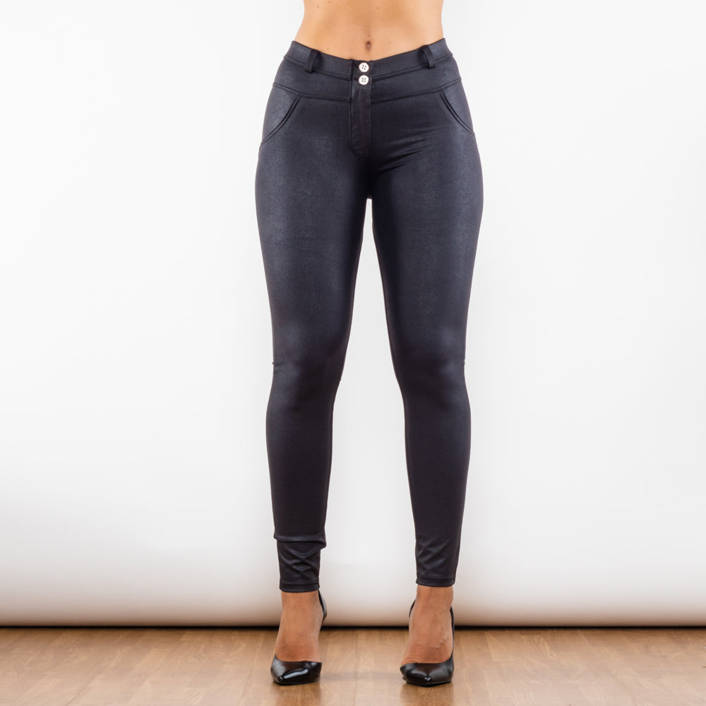 Crackle Black Coated Middle Waist Leggings