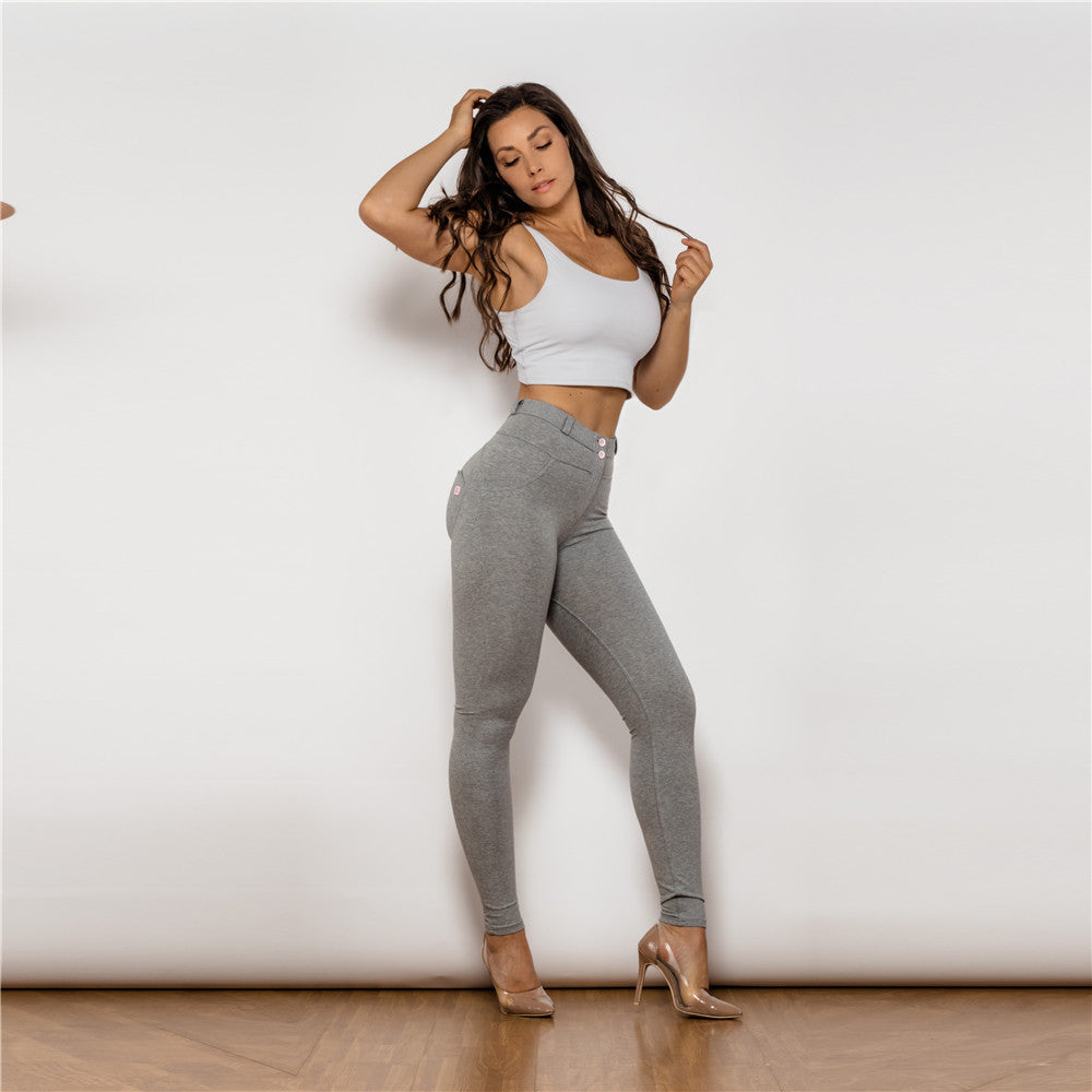 Gray Cotton High Waist Lifting Leggings