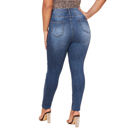 Washed Ripped Slim Plus Size Pencil Pants