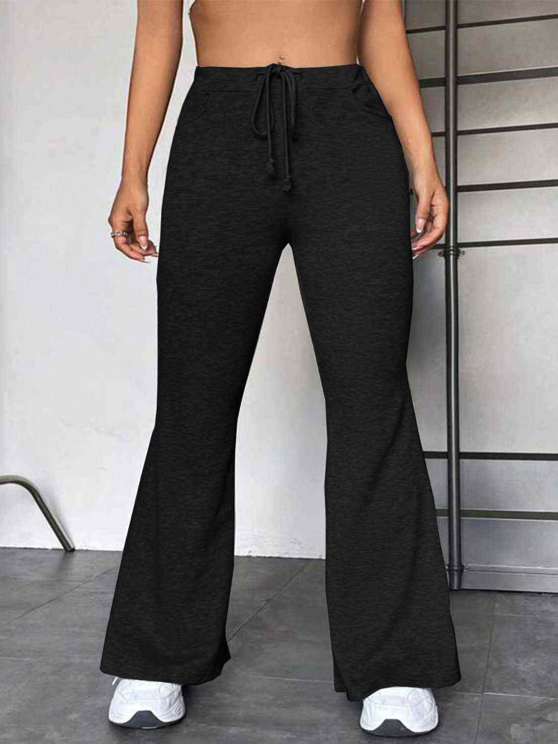 Drawstring Flare Sweatpants with Pockets