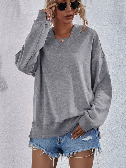 Dropped Shoulder Slit Hoodie