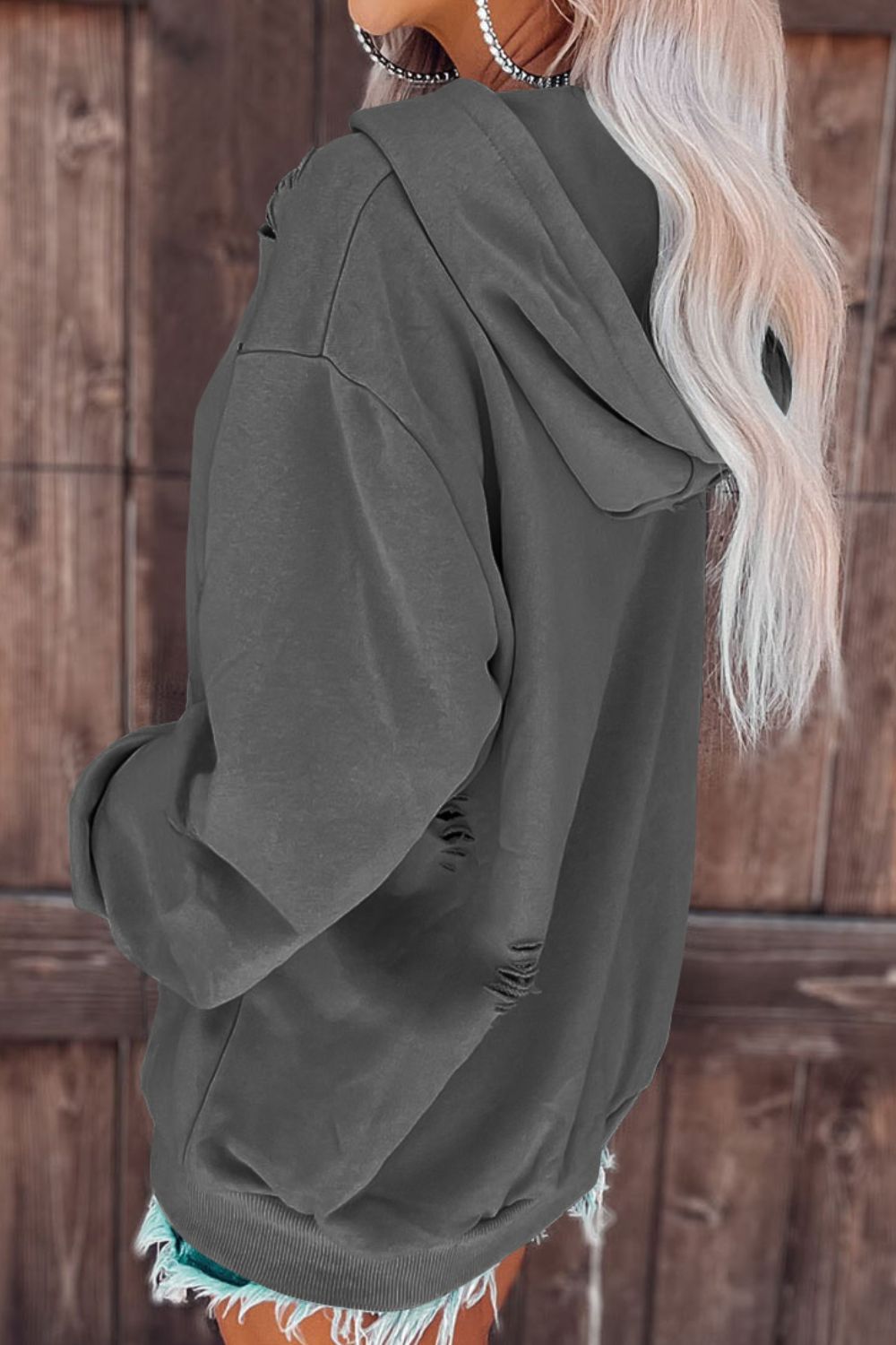 Cutout Dropped Shoulder Hoodie