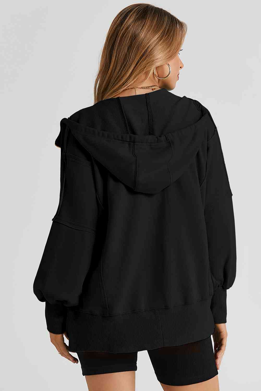 Zip Up Long Sleeve Drawstring Hoodie